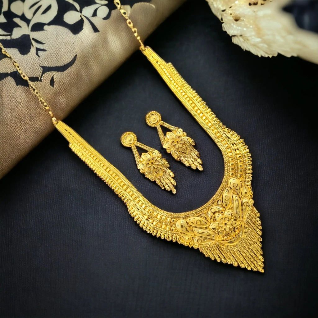 Handmade Gold-Plated Long haram Necklace with Intricate Workmanship