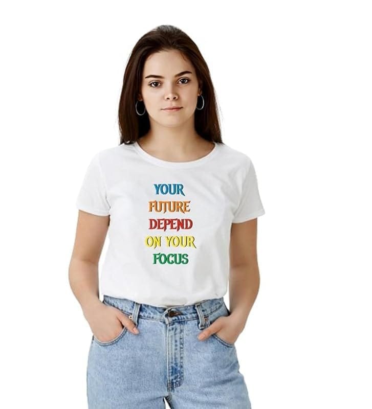 Women's Polyester Solid Printed Round Neck Half Sleeve T-Shirt (White, S)-PID55674