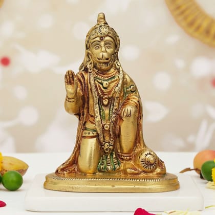 Brass Sitting Hanuman Ji God Idol - Temple Style Murti, Height : 5 Inch (BSMAS970 A)