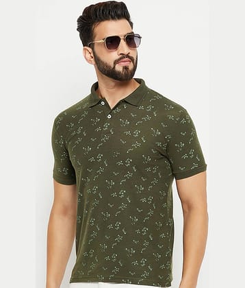 GET GOLF Pack of 1 Cotton Blend Regular Fit Printed Half Sleeves Men's Polo T Shirt ( Olive )