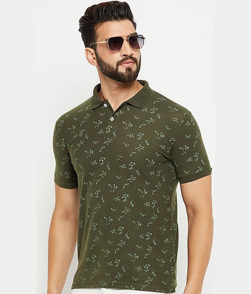 GET GOLF Pack of 1 Cotton Blend Regular Fit Printed Half Sleeves Men's Polo T Shirt ( Olive )