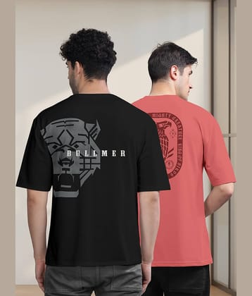 BULLMER Pack of 2 Cotton Blend Oversized Fit Men's T-Shirt ( Black )