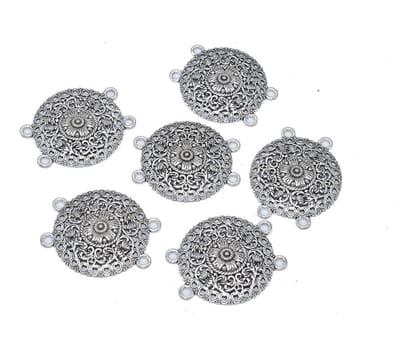 Antique Silver 4 Hole Connector for Jewellery Making and Embroidery Work. CTR-054-Per Packet of 7 Pair / 34X29 MM