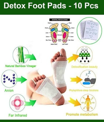 Kinoki Cleansing Detox Foot Pads- 10Pcs (Free Size, White) Cleansing foot treatment
