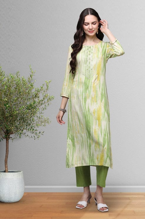 Cream Viscose Rayon Tie & Dye Straight Kurta VCK9444