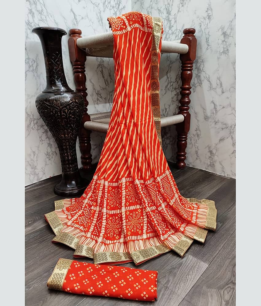 Kanooda Prints Georgette Printed Saree With Unstitched Blouse Piece ( Pink )