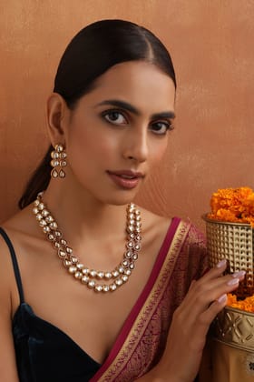 Riya Red Layered Kundan Necklace Set-Kundan