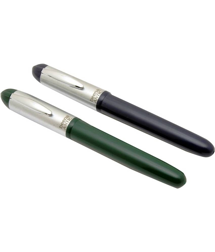 Srpc Set Of 2 Beena Antic Fountain Pens 3in1 Ink Filling Mechanism Steel Cap - Blue & Green
