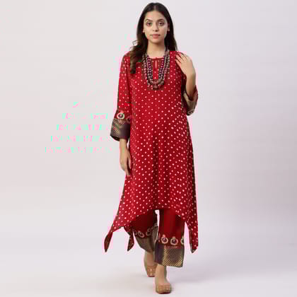 Maroon Red modal silk kurta with pants-XS