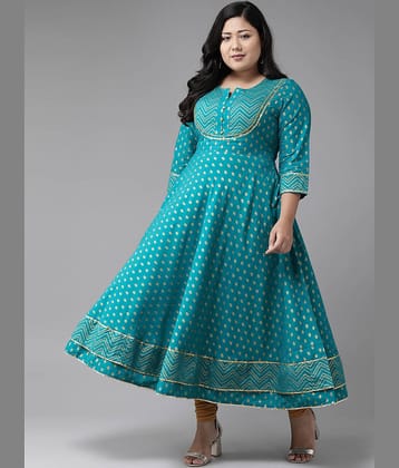 Yash Gallery Pack of 1 Cotton Printed Flared Women's Kurti - ( Green )