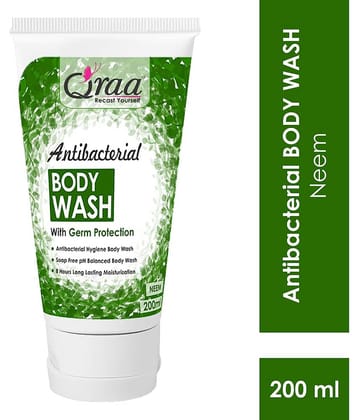 Qraa Antibacterial Body Wash With Goodness Of Neem, Germ Protection Shower Gel 200 mL