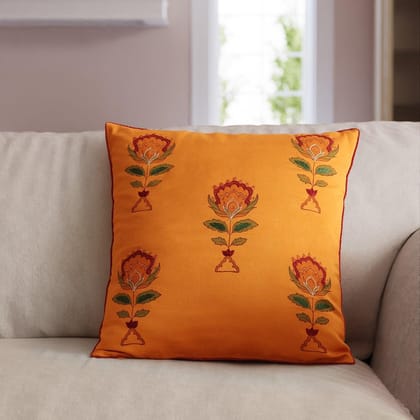 Chanderi Cushion Covers Set of 2   16x16  Mustard