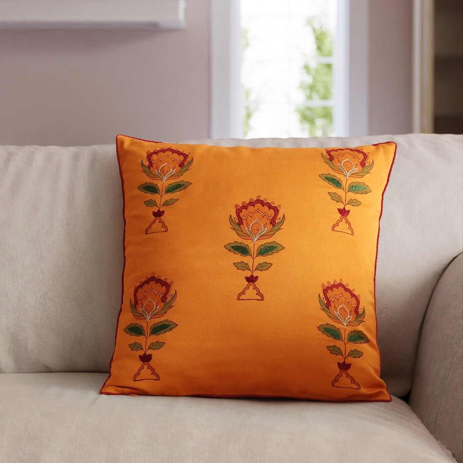 Chanderi Cushion Covers Set of 2   16x16  Mustard