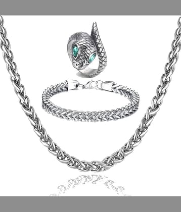 FASHION FRILL - Silver Plated Stainless Steel Chain ( Pack of 3 )
