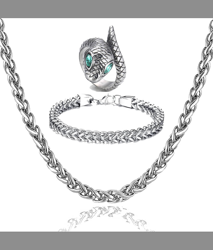 FASHION FRILL - Silver Plated Stainless Steel Chain ( Pack of 3 )