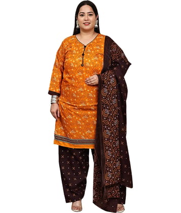 wonder weave Women Cotton Blend Printed Straight Kurti With Patiala Salwar ( Orange )