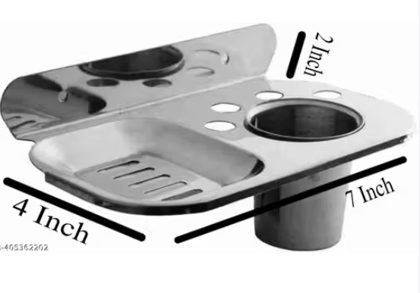WEKTU Single Soap Dish With Tumbler/Brush Holder/Paste Holder/1PC125  (Silver)