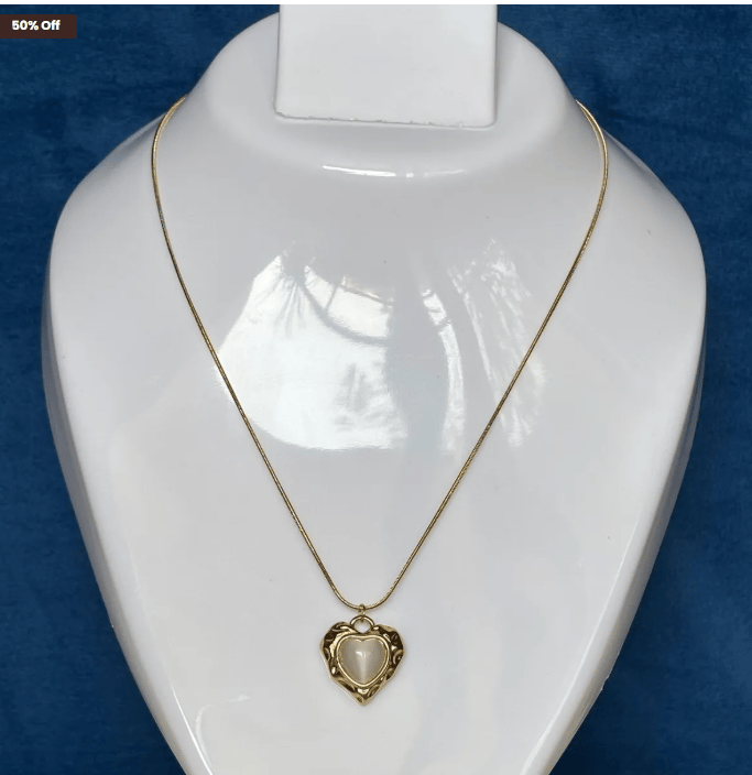 Anti Tarnish Stainless Steel Necklace with White Heart Pendent