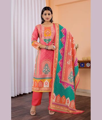 fvd Chanderi Printed Kurti With Pants Women's Stitched Salwar Suit - Multicolor ( Pack of 1 )