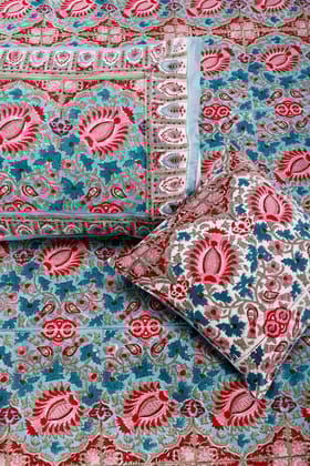 Charmine Floral Bloom Turquoise Cotton  Bedsheet-Single - 60 x 90 in / Turquoise / Turquoise