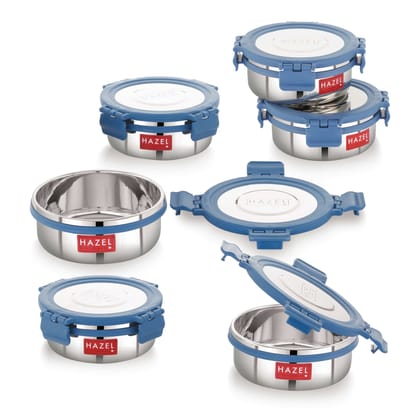 HAZEL Stainless Steel Storage Containers for Kitchen, Air Tight, 360 Ml, Tiffin Box Set of 6
