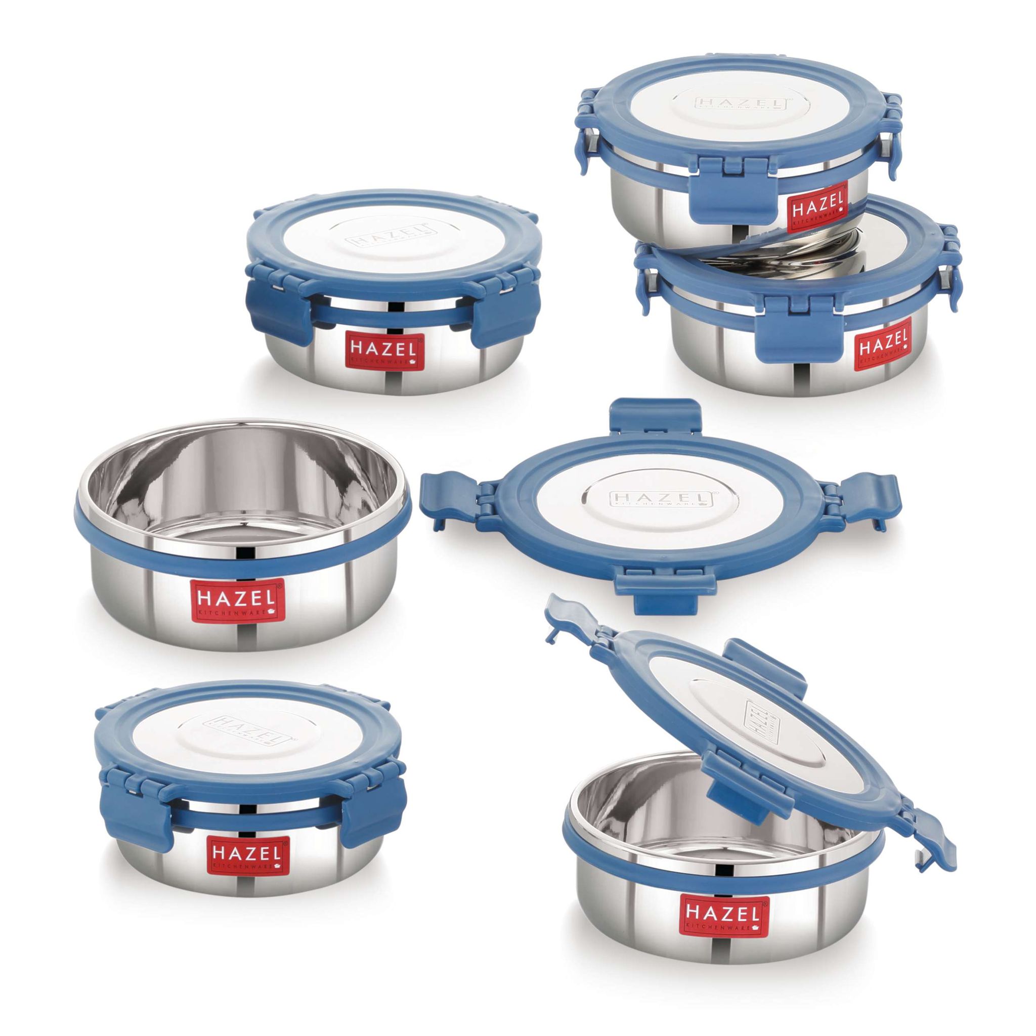 HAZEL Stainless Steel Storage Containers for Kitchen, Air Tight, 360 Ml, Tiffin Box Set of 6