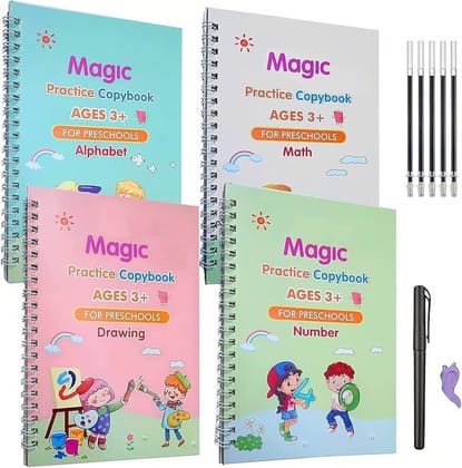 (4 Book+10 Refill) Magic Practice Copybook for Kids Reusable Number & Letter Tracing Books Drawing & Math Practice Books Print Handwriting Workbook for Beginners Preschoolers (4 Book+10 Refill) Magic Practice Copybook for Kids Reusable Number & Letter Tracing Books Drawing & Math Practice Books Print Handwriting Workbook for Beginners Preschoolers