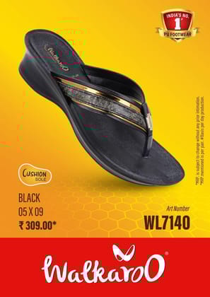 Walkaroo WL7140 Black L No 5 Ladies Slipper