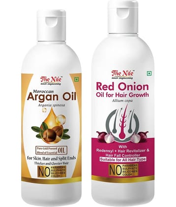 The Nile Moroccan Argan Oil 100 Ml + Red Onion 200 ML  Hair Oils 300 mL Pack of 2