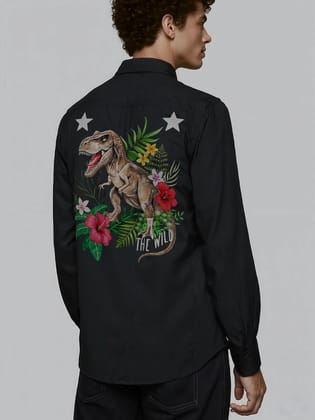 Black Animal Printed Casual Shirt-BLACK / S