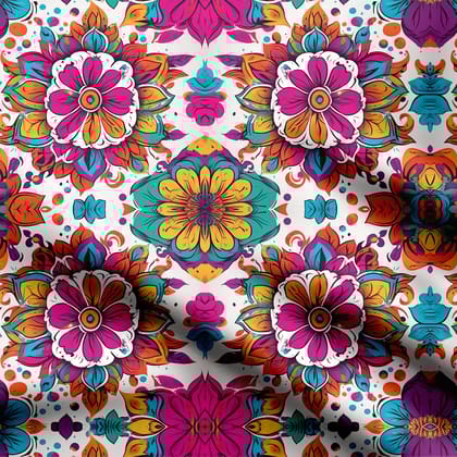 Color Mandala Design Print Fabric-Cotton