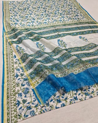 Whispering Petals Blockprint Chanderi Silk Saree Soft Beige