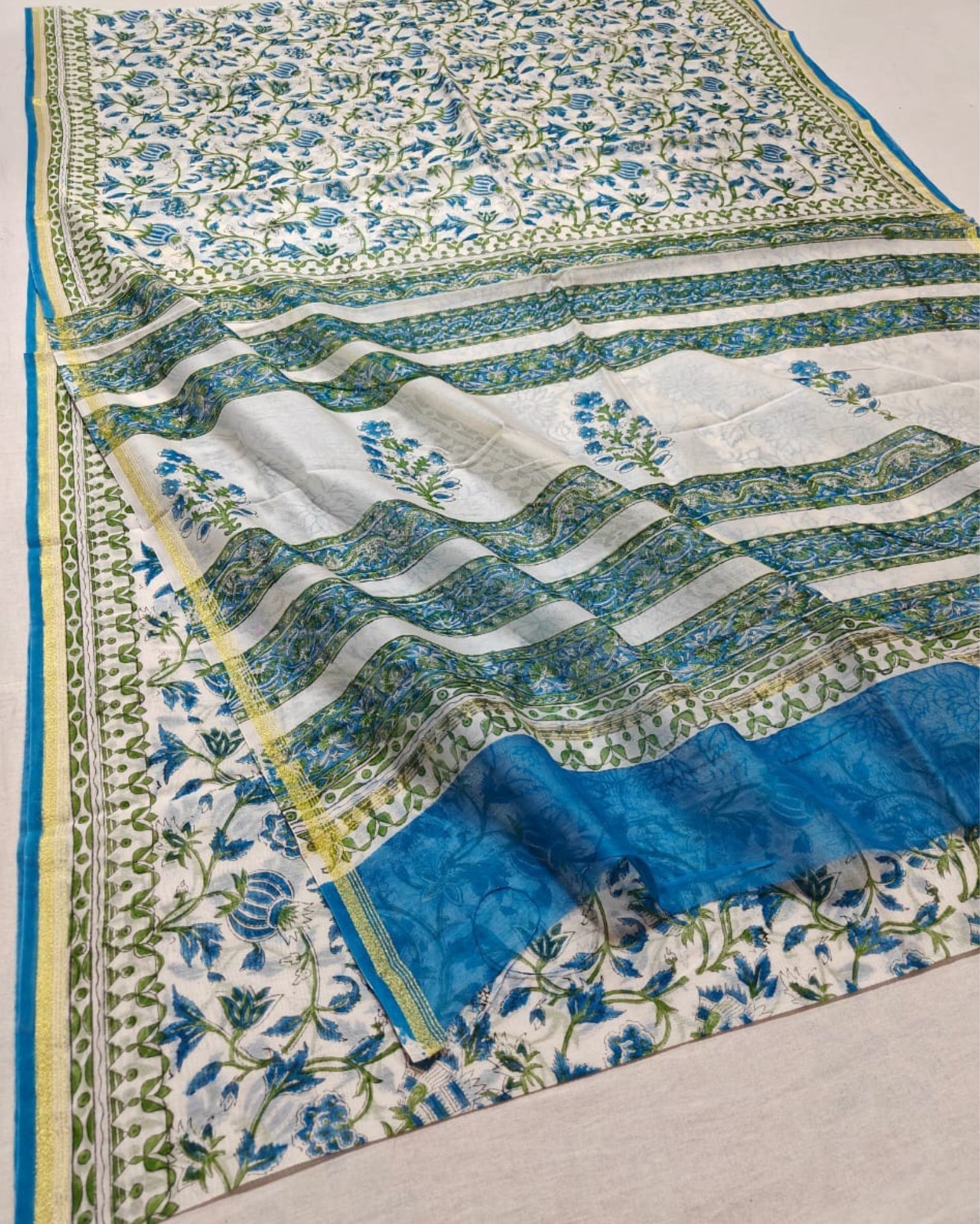 Whispering Petals Blockprint Chanderi Silk Saree Soft Beige