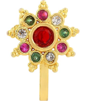 ADMIER Brass Goldplated CZ studded floral design Marathi Nath Press to wear Mastani Noseclip Nosepin wedding bridal nath jewelry