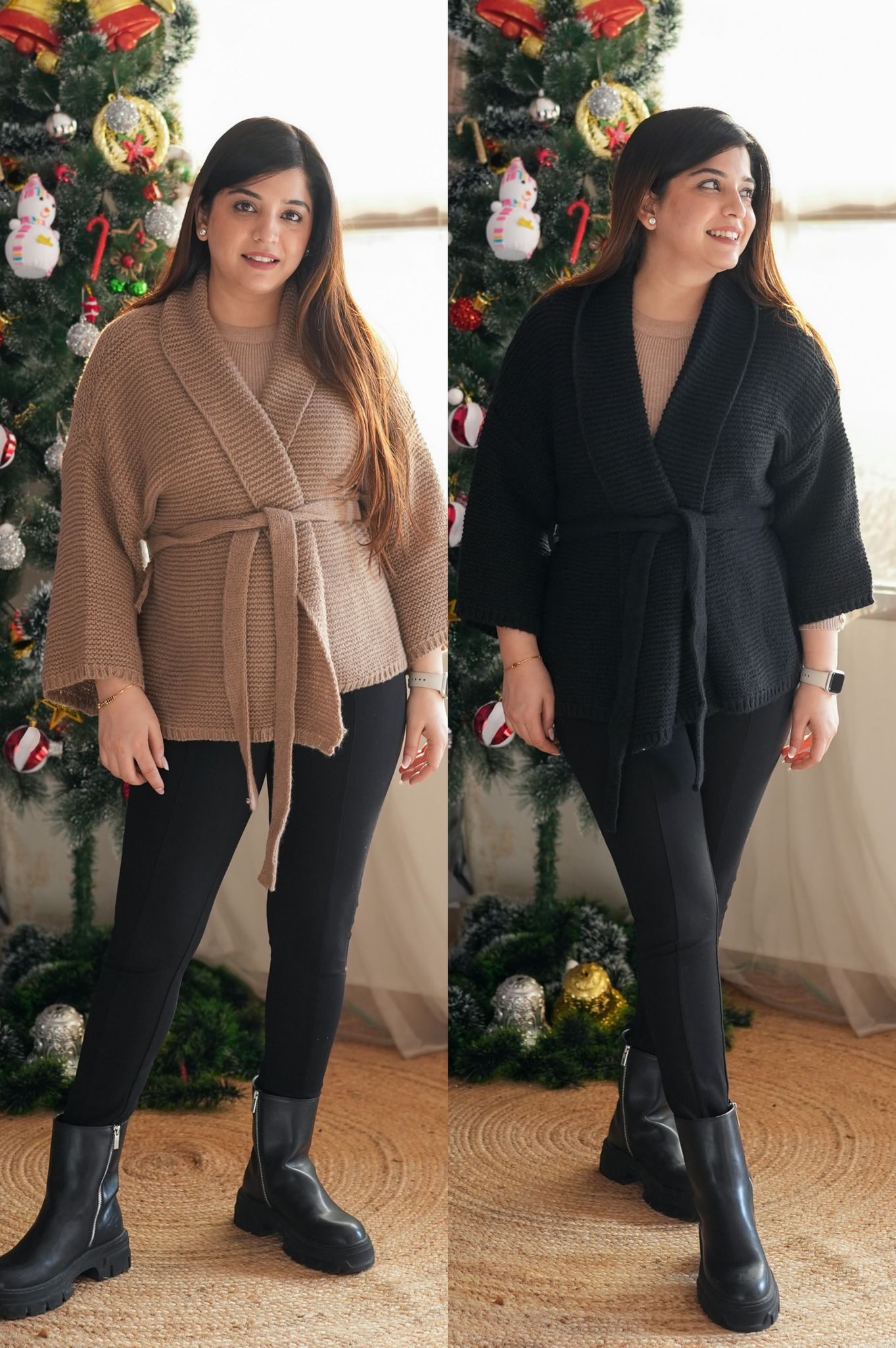 Champel Woollen Cardigan With Belt-Brown
