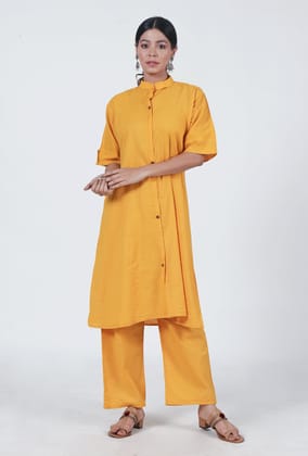 Set Of 2: Yellow Cotton Kurta & Pant Set-M / M