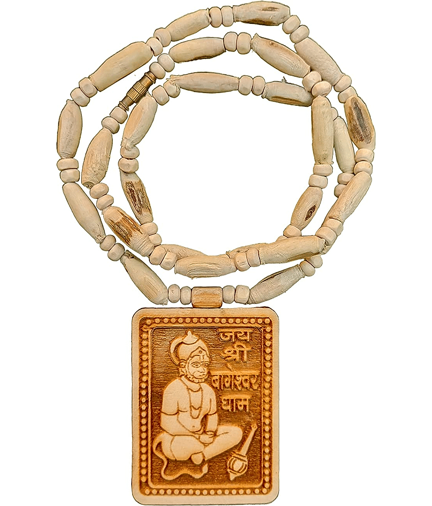 Tulsi Original & Natural Wood Tulsi Kanthi Mala With Hanuman Ji Shri Bageshwar Dhaam Sarkar Bageshwar Dham Balaji Pendant Locket