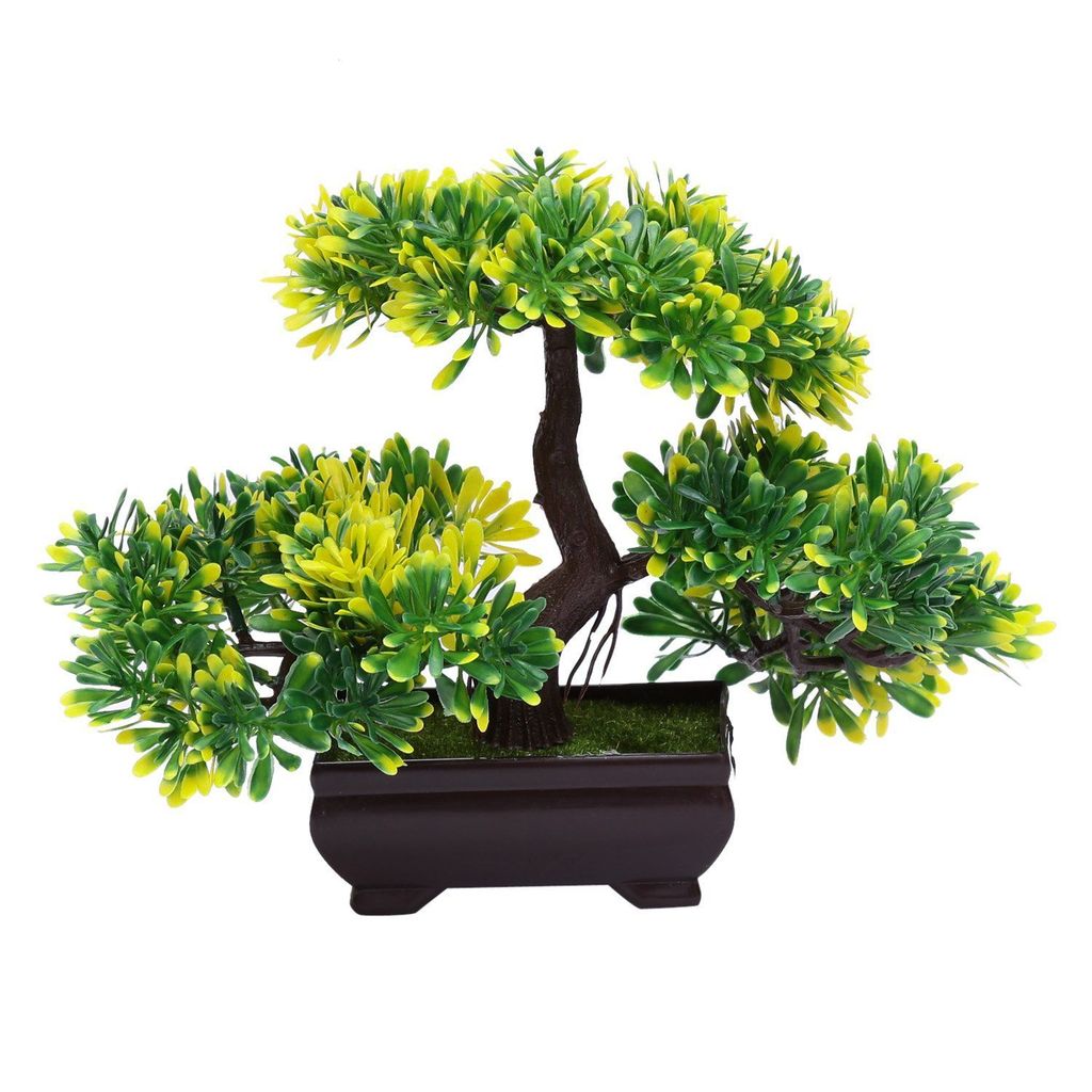 FOLIYAJ 3 Headed Artificial Bonsai Tree with Green and Yellow Leaves for Indoor/Outdoor,Living Room,Office and Home Decoration