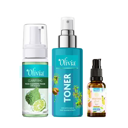 Olivia Brightening Combo with Cleansing foam, Toner and 12% Vit C serum