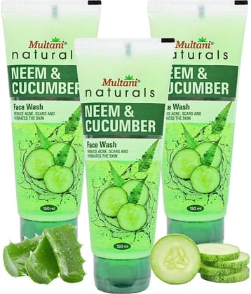 Multani Naturals Neem & Cucumber Face Wash Enriched with Neem, Aloevera & Cucumber Hydrate The Skin 150ml (Pack of 3)
