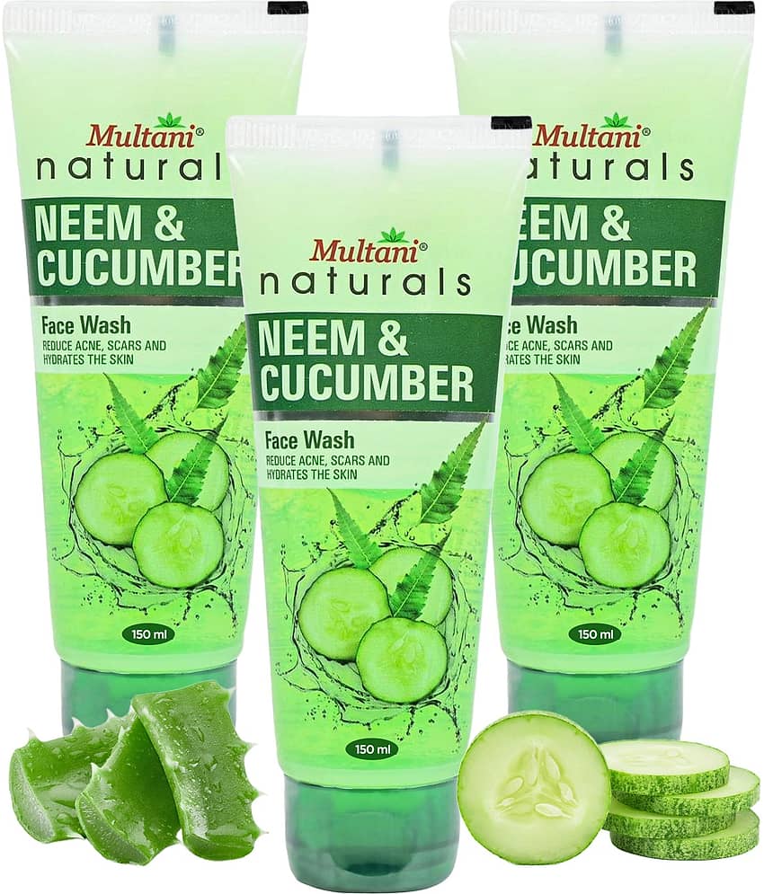 Multani Naturals Neem & Cucumber Face Wash Enriched with Neem, Aloevera & Cucumber Hydrate The Skin 150ml (Pack of 3)