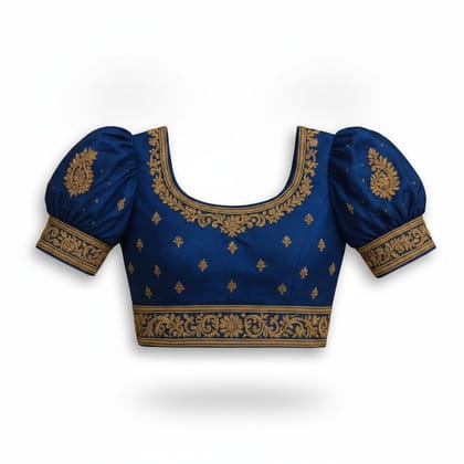 Royal Blue Embroidered Puff Sleeve Blouse