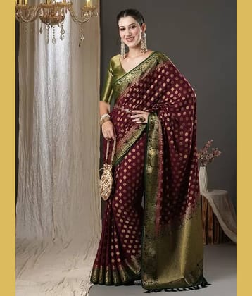 Today Deal Silk Woven Saree With Unstitched Blouse Piece ( Maroon )