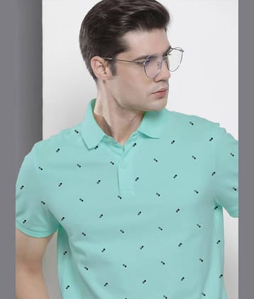 Merriment Pack of 1 Cotton Blend Regular Fit Printed Half Sleeves Men's Polo T Shirt ( Aqua )