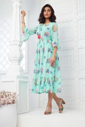 Fashionable Trio Midi Dress-Sea green / L