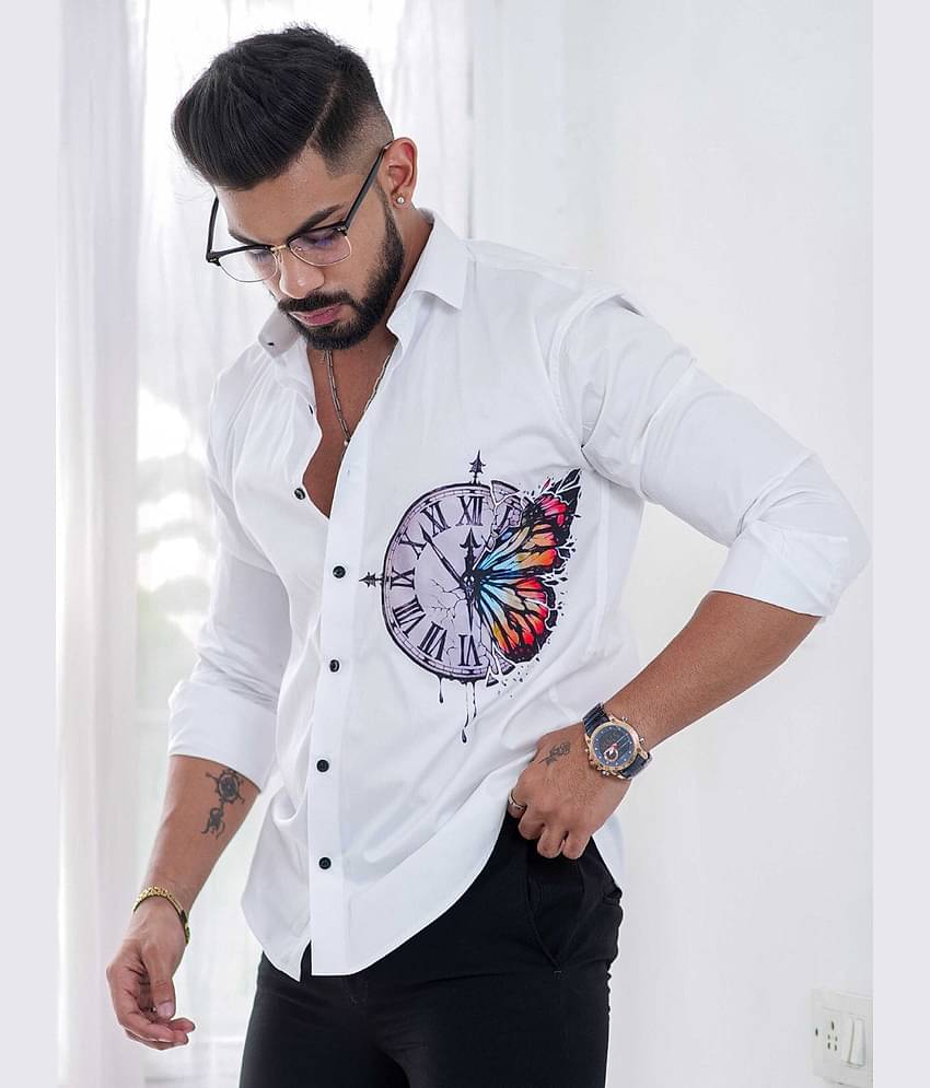 IQIVLI Cotton Blend Regular Fit Self Design Full Sleeves Men's Casual Shirt - White ( Pack of 1 )