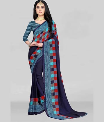 LEELAVATI Georgette Printed Saree With Unstitched Blouse Piece ( Blue )