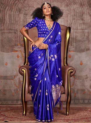 Egyptian Blue Zari Woven Banarasi Satin Silk Saree