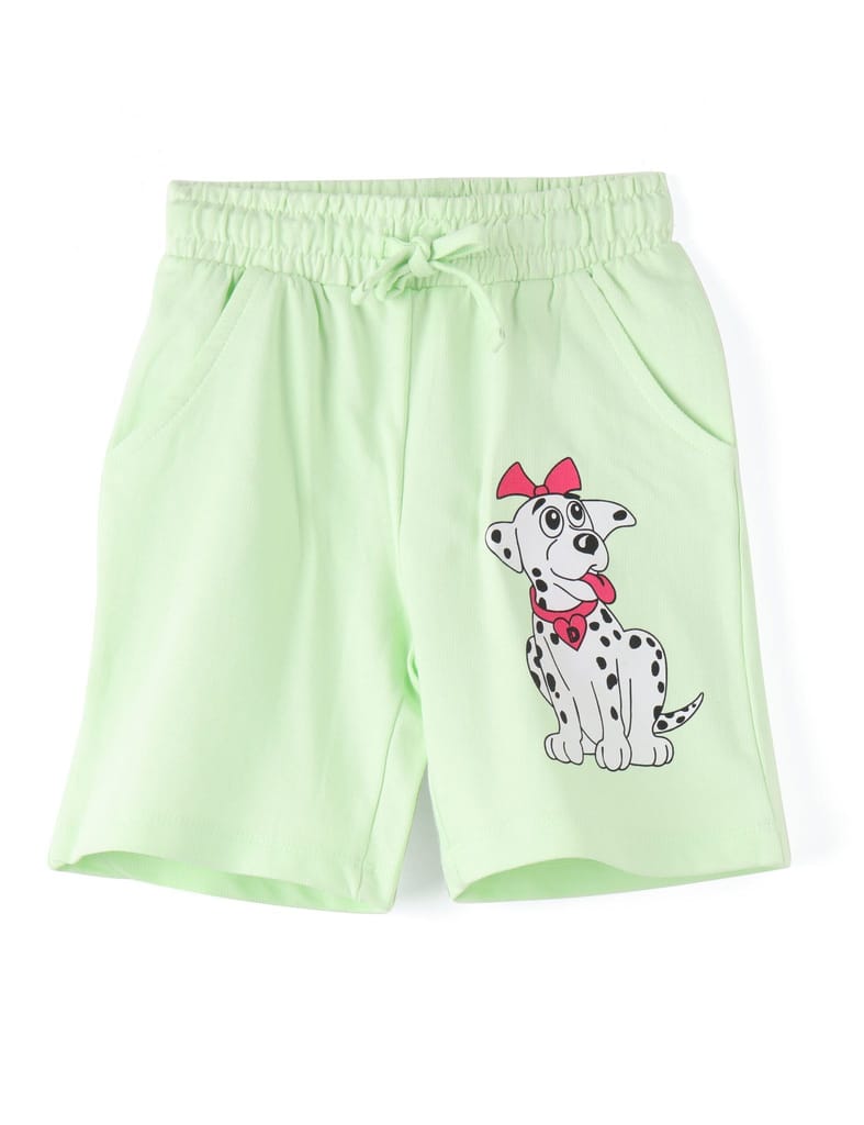 Trendy Kids Girls Shorts Cotton French Terry Patina Green “Cute Dog” 2025 at ShopCircuit | ONDC