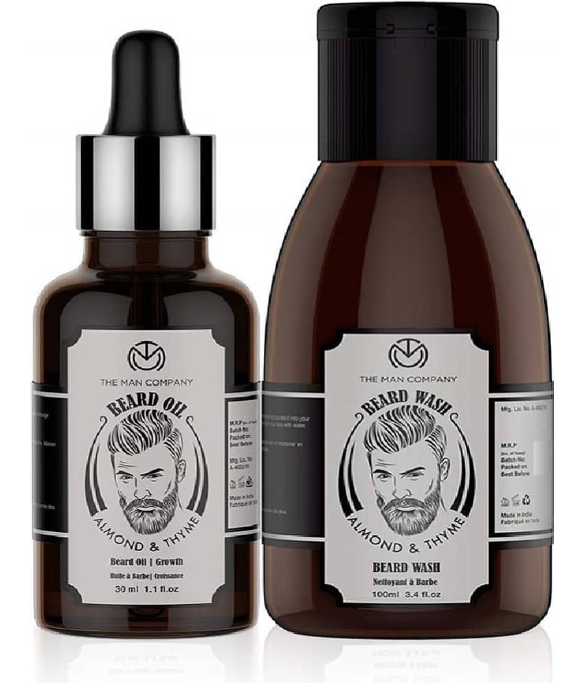 The Man Company Beard Care Combo Set For Men with Almond & Thyme | Beard Growth Oil & Beard Wash